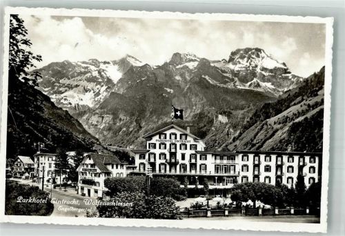 6386 Wolfenschiessen 1940 Foto AK Park- Hotel Eintracht Bahnpost Luzern-Engelberg-Luzern Zug 82