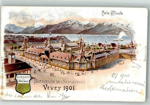 1800 Vevey Lithographie Ausstellung 1901 Sonderstempel