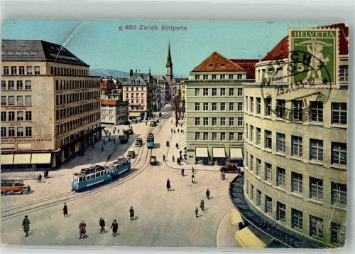 8000 Zürich 1933 Gebrauchsspuren Sihlporte Auto Straßenbahn Briefmarke bildseitig