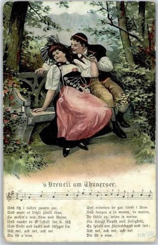 8722 Kaltbrunn 1907 Lithographie Tracht Liedtext