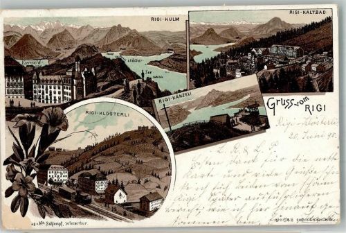 6410 Rigi Klösterli 1898 Lithographie Bergbahn Hotel Rigi Vorläufer