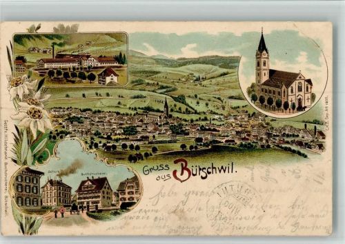 9606 Bütschwil 1900 BOAKC Lithographie Buchdruckerei Schule Kirche Verlag Künzli Nr 1835 Gebrauchsspuren, bitte Scan genau beachten!