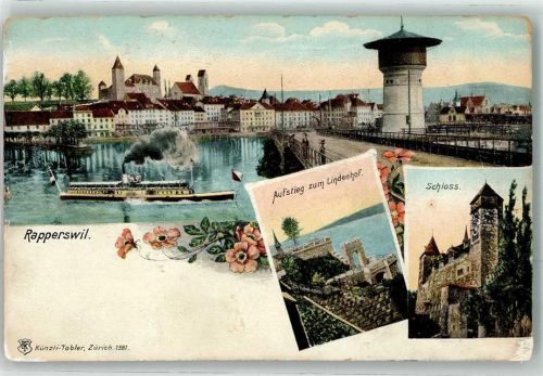 8640 Rapperswil SG 1907 Gebrauchsspuren Aufstieg zum Lindenhof Schloss Wasserturm Dampfer Ambulant 22.X.07 2350 No. 36