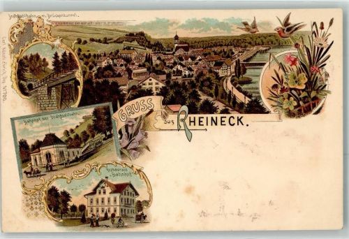 9424 Rheineck Lithographie Drahtseilbahn Brückentunnel Bahnhof Gasthaus Verlag Künzli Nr 700