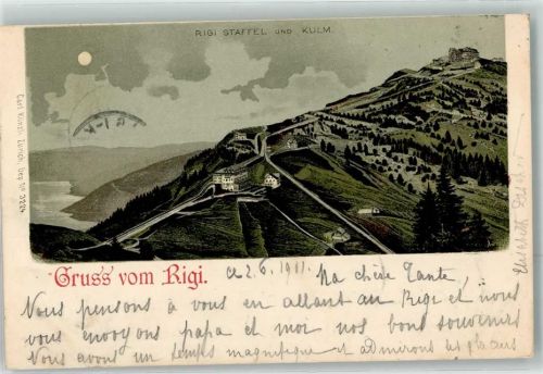 6410 Rigi Kulm 1901 Lithographie Mondschein