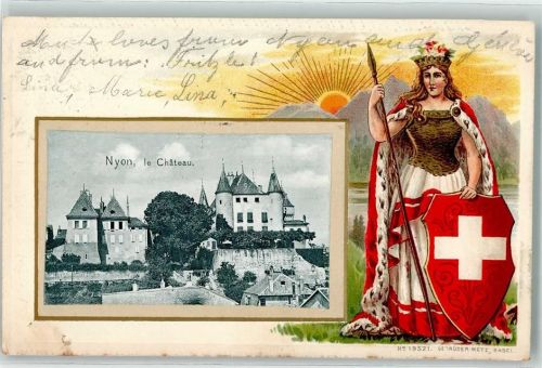 1260 Nyon 1903 Prägedruck Schloss Helvetia Wappen Lithographie