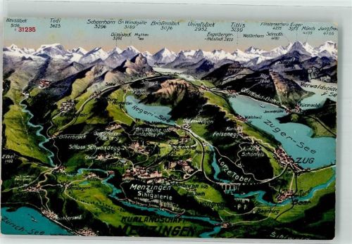 6313 Menzingen Gebrauchsspuren Landkarte Kurlandschaft Aegerisee Zugersee