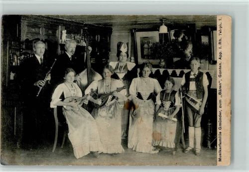 9108 Gonten 1924 Gebrauchsspuren Musikerfamilie Gmünder mit Musikinstrumente , zum "Bären" Hausmusik