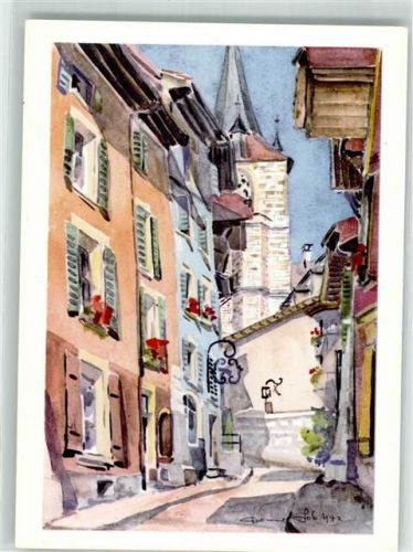 2500 Biel/Bienne Künstlerkarte sign. Lob Stadtansicht