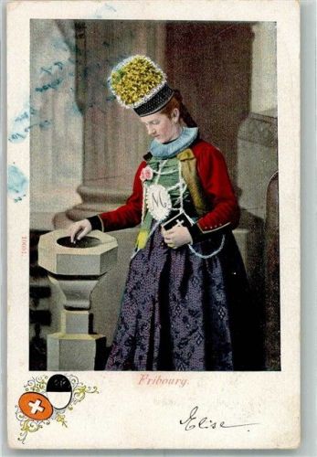 1700 Fribourg Freiburg 1902 Foto AK Tracht Frau Kirche