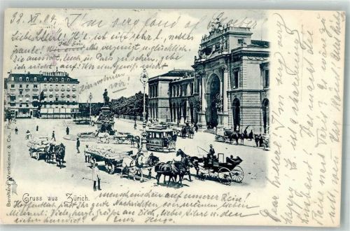 8000 Zürich 1904 Foto AK Hotel Habis Denkmal Pferdestraßenbahn Adelskorrespondenz