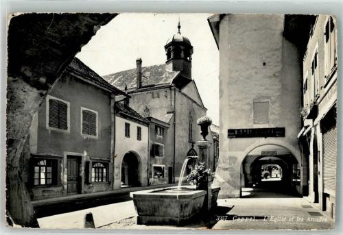 1296 Coppet 1965 Gebrauchsspuren Kirche Arkaden Brunnen