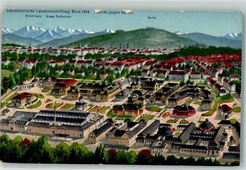 3000 Bern Berne Lithographie Landesausstellung 1914 Ansicht gegen Süden Ausstellungsstempel