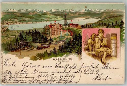 8143 Uetliberg 1904 Lithographie Bergbahn Hotel Werbung Soldatenkarte