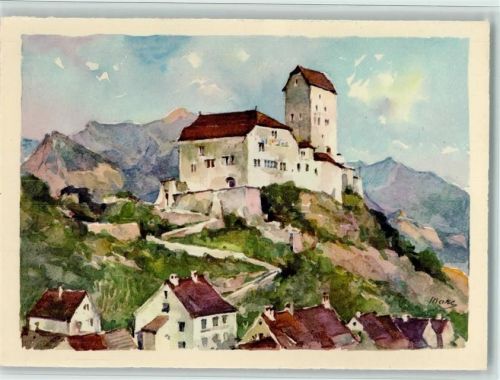 7320 Sargans Künstlerkarte Schloss sign. Bund Schweizerischer Frauenvereine