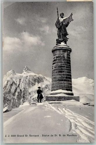 Grand-St-Bernard Gebrauchsspuren Statue de St Bernard de Menthon hiver