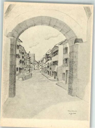 8213 Neunkirch Radierung Stadtplatz von Neunkirch sign. W.Brütsch