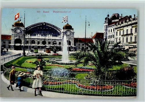 Basel Bâle Bundesbahnhof Wappen Springbrunnen Bahnhof Schweiz 1913