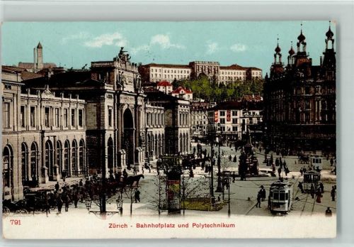 8000 Zürich 1906 - Bahnhofplatz und Polytechnikum Tram Pferdekutschen