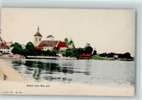 9320 Arbon - Partie bei der Kirche, nachträglich handcoloriert, gute Erhaltung AK