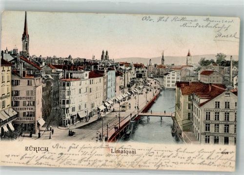 8000 Zürich 1903 Foto AK Limmatquai Cafe Schurter Straßenbahn Papiersack-Fabrik