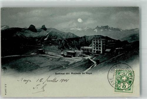 Rochers de Naye 1904 Mondschein Bahnhof Hotel Breifmarke Bildseite