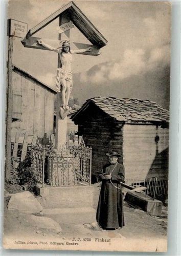 1925 Finhaut 1903 Foto AK Wegkreuz Pfarrer