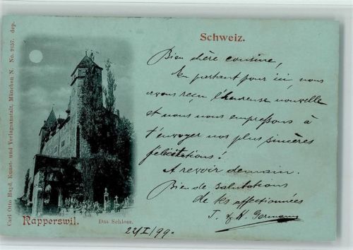 8640 Rapperswil SG 1899 Lithographie / Mondschein Schloss