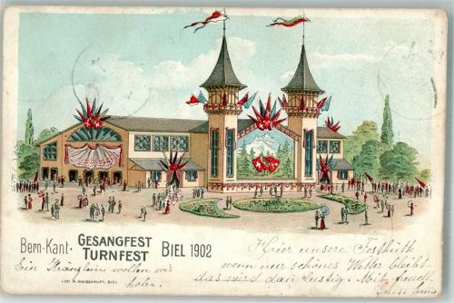 2500 Biel/Bienne 1902 Lithographie Kant. Gesang Turnfest