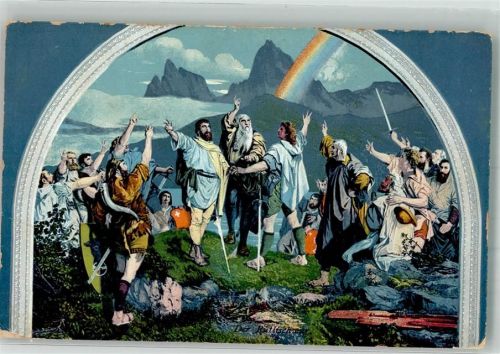 6452 Sisikon Foto AK Rütlischwur Wandgemälde Tellskapelle