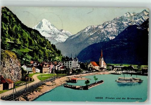 6454 Flüelen 1909 Gebrauchsspuren Bristenstock Dampfschiff