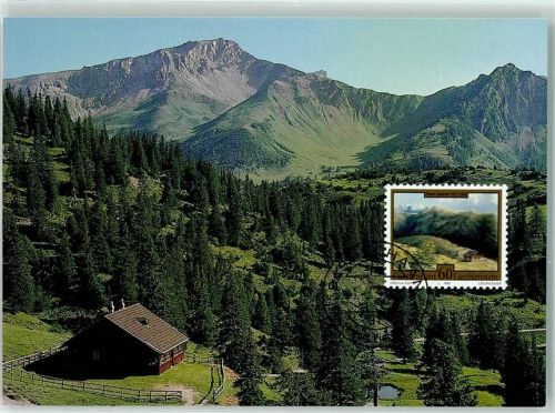 9494 Schaan Foto AK Maler Hans Gantner Stegerhütten Nafkopf Saas Jagdhaus Rotes Haus Ort lt. Stempel