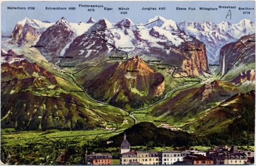 1911 - Interlaken, Wetterhorn u. a. Bergnamen. K: Bern. Schweiz. Nr. 14103.,Wehrl A.-G.Kirchberg-Zürich AKU1
