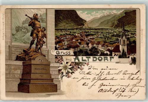 6460 Altdorf UR 1898 Lithographie Wilhelm Tell Denkmal