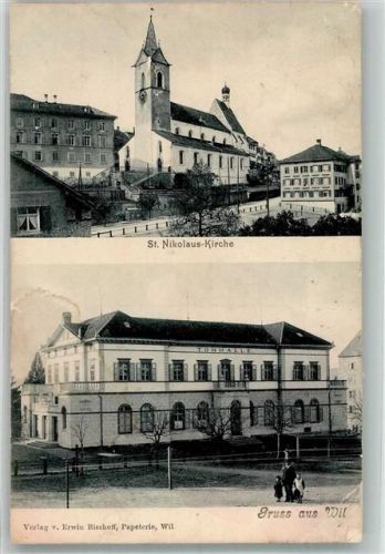 9500 Wil SG Gebrauchsspuren Bahnpost Zug 2561 Nr. 25 St. Nikolaus Kirche Tonhalle