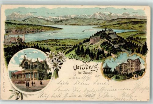 8143 Uetliberg 1900 Lithographie Gasthaus Restauration Kulm Hotel Uetliberg Carl Künzli Zürich Dep. No. 767