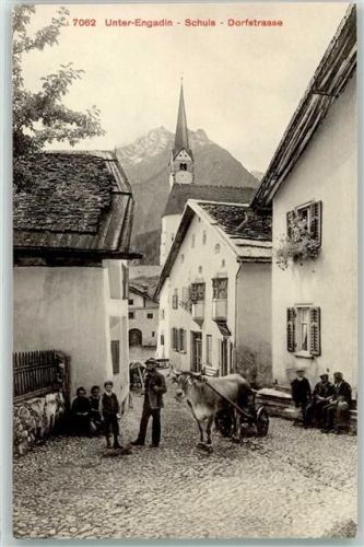 7550 Scuol Schuls - Unter Engadin Dorfstraße Viehwagen Kinder Kirche