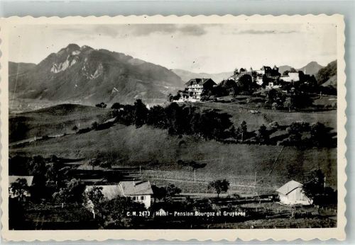 1663 Gruyères Foto AK Hotel Pension Bourgoz