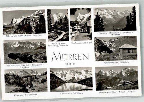 3825 Mürren 1955 Foto AK Schilthornhütte Eiger Mönch Jungfrau Winteregg Dorfstrasse