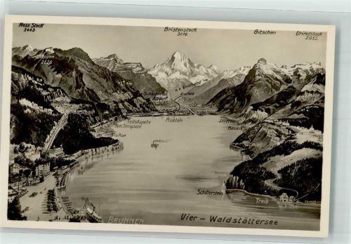 6440 Vierwaldstättersee - Schillerstein Tellskapelle Treib Landkarte