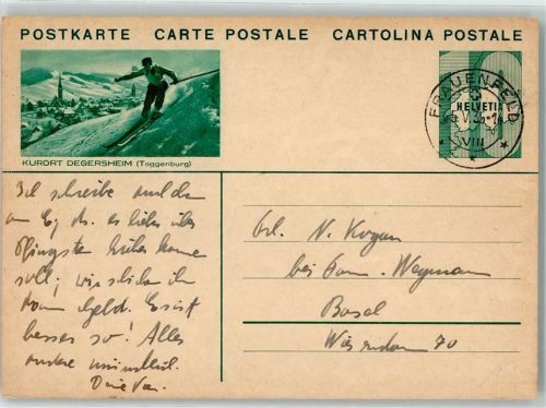 9113 Degersheim - Postkarte Skifahrer