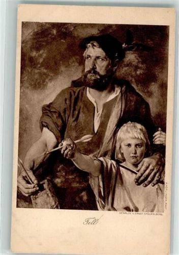 Künstlerkarte sign. Stückelberg Wilhelm Tell Sohn