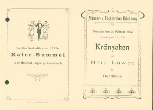 8802 Bendlikon - Männer und Töchterchor Kilchberg Kränzchen Programm gelocht