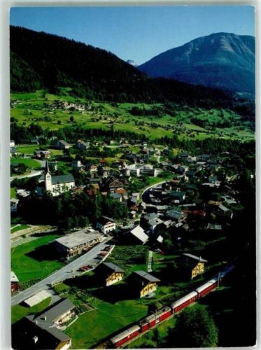 3984 Fiesch Foto AK Vogelschau Eisenbahn