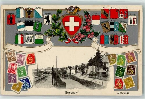 2926 Boncourt Prägedruck Wappen Lithographie