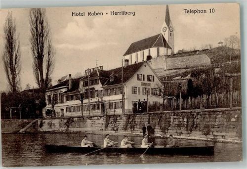 8704 Herrliberg 1928 - Hotel Raben Kirche ruderboot