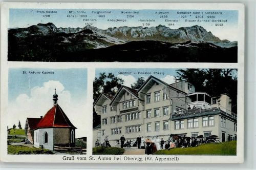 9413 Oberegg 1922 - St. Antons Kapelle, Gasthof Pension Rössie AK