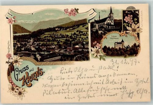 6010 Kriens Lithographie Kirche Schlos Schauensee Verlag Künzli Nr 774