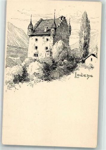 3953 Leuk Stadt Loèche-la-Ville Künstlerkarte sign. Meltzer Schloss Werbung Chocolats Ribet