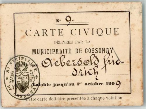 1304 Cossonay-Ville 1909 Gebrauchsspuren Bürgerkarte KEINE AK